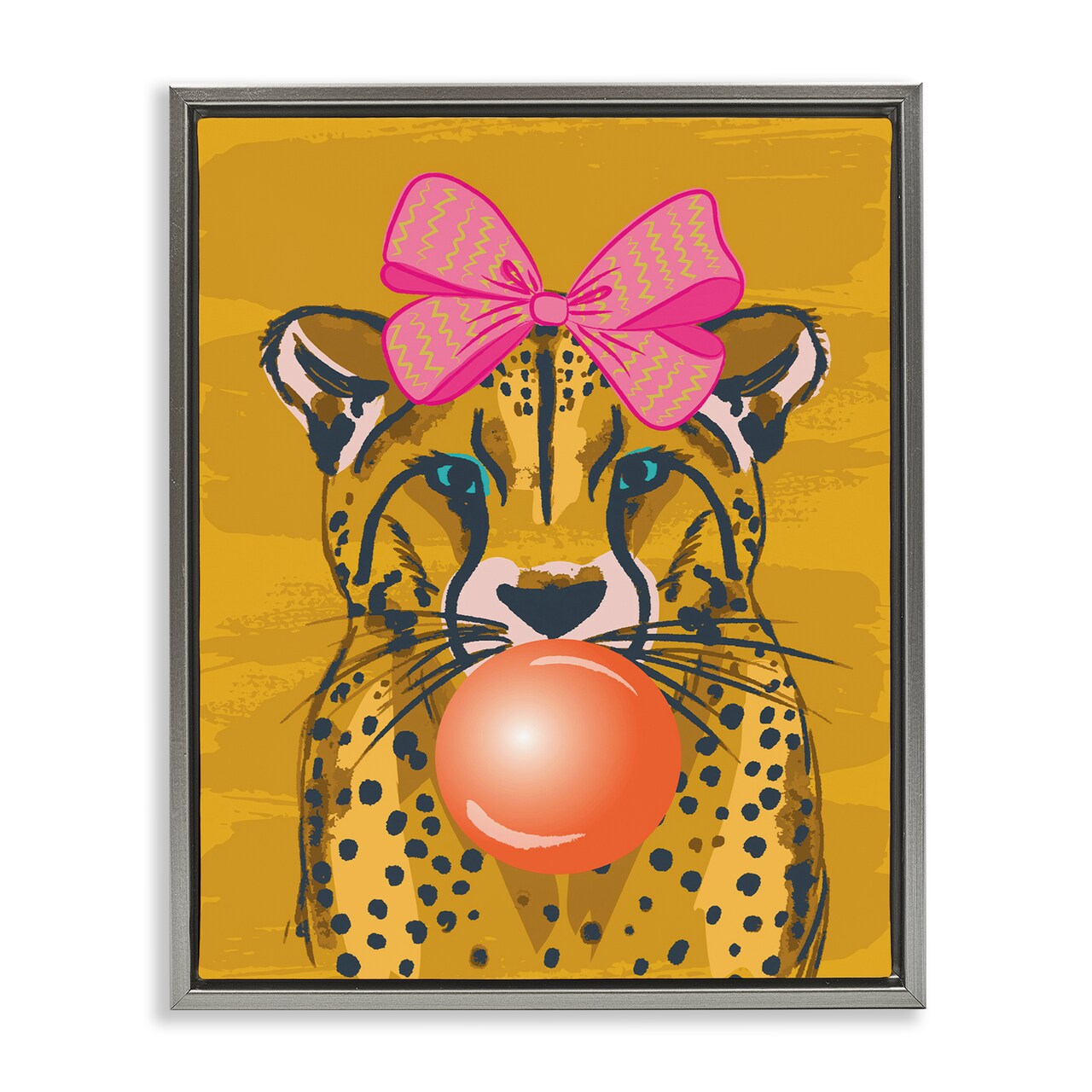 Stupell Industries Trendy Cheetah & Bow Framed Floater Canvas Wall Art Design by Lisa Perry Whitebutton